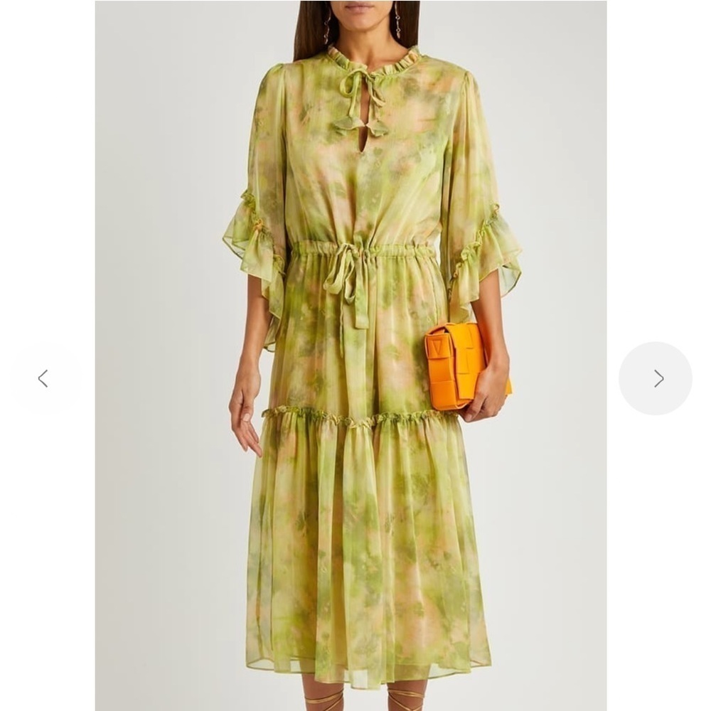 MISA Chartreuse Green Marcele Floral Print Midi Dress